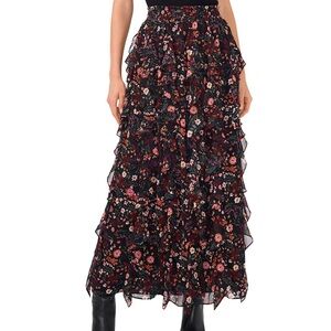 ⭐️ NWT ⭐️ 1. State Black and Pink Ruffled Midi Skirt